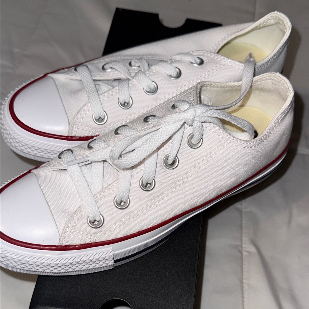 Converse White Low-Top Sneakers with Red Accents